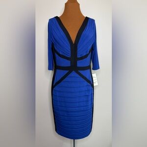 NWT Sangria Royal Blue Black Envelope Flap Dress Deep V Neck Size 12